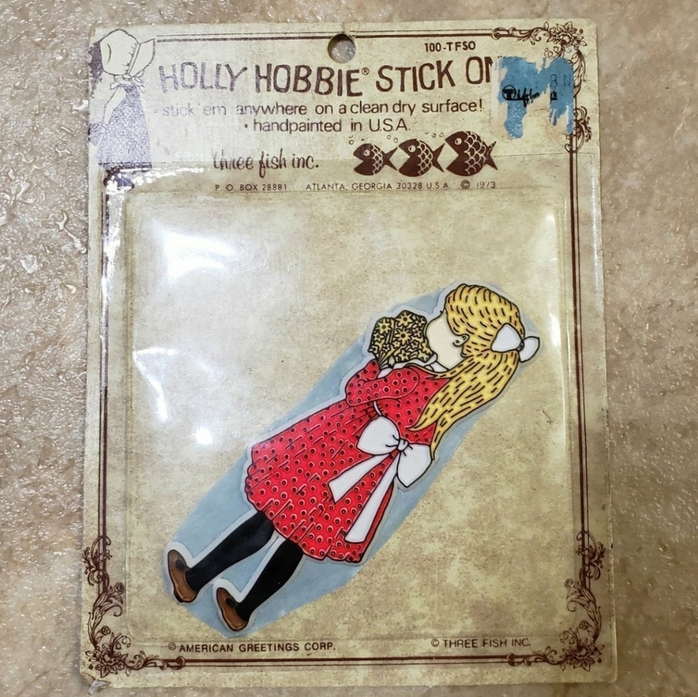 Holly Hobbie Doll Stick On American Greetings Handpainted USA 70s Vintage